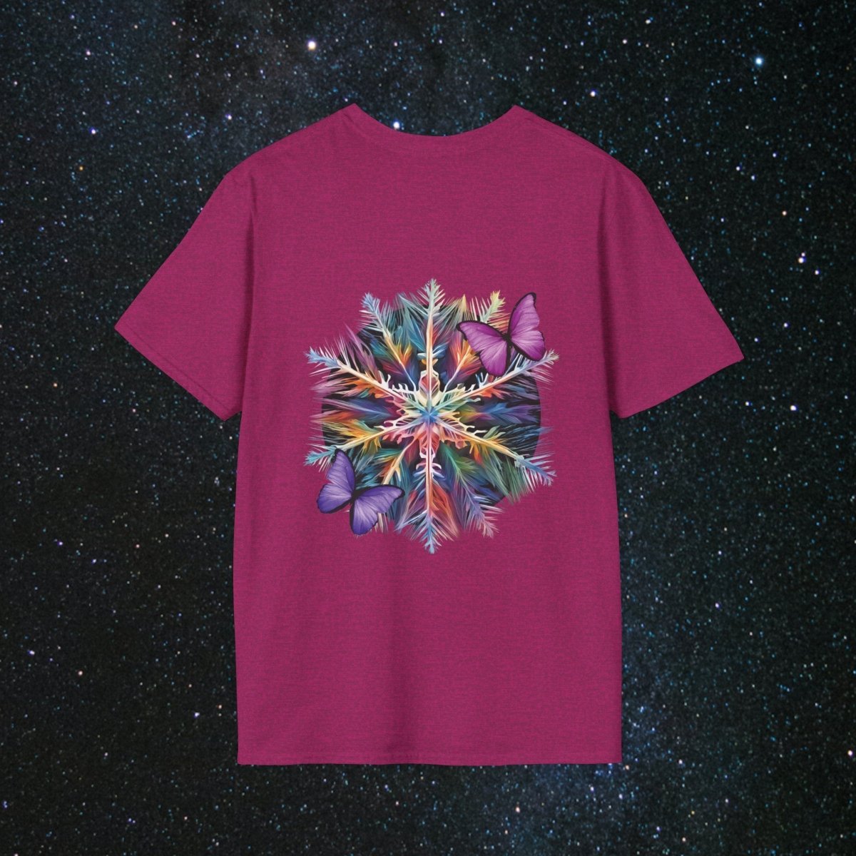 'Fragile Yet Beautiful' - Vibrant Snowflake - Women's Softstyle T-Shirt - MindLight Apparel - 'Fragile Yet Beautiful' - Vibrant Snowflake - Women's Softstyle T-Shirt - Maroon - S -