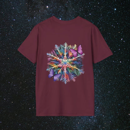 'Fragile Yet Beautiful' - Vibrant Snowflake - Women's Softstyle T-Shirt - MindLight Apparel - 'Fragile Yet Beautiful' - Vibrant Snowflake - Women's Softstyle T-Shirt - Maroon - S -