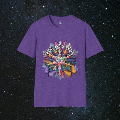 'Fragile Yet Beautiful' - Vibrant Snowflake - Women's Softstyle T-Shirt - MindLight Apparel - 'Fragile Yet Beautiful' - Vibrant Snowflake - Women's Softstyle T-Shirt - Heather Purple - S -