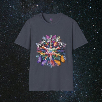 'Fragile Yet Beautiful' - Vibrant Snowflake - Women's Softstyle T-Shirt - MindLight Apparel - 'Fragile Yet Beautiful' - Vibrant Snowflake - Women's Softstyle T-Shirt - Heather Navy - XS -