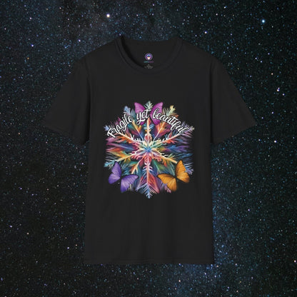 'Fragile Yet Beautiful' - Vibrant Snowflake - Women's Softstyle T-Shirt - MindLight Apparel - 'Fragile Yet Beautiful' - Vibrant Snowflake - Women's Softstyle T-Shirt - Black - XS -