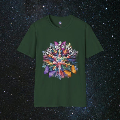'Fragile Yet Beautiful' - Vibrant Snowflake - Women's Softstyle T-Shirt - MindLight Apparel - 'Fragile Yet Beautiful' - Vibrant Snowflake - Women's Softstyle T-Shirt - Forest Green - S -
