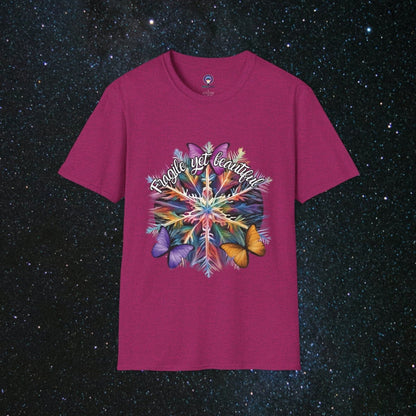 'Fragile Yet Beautiful' - Vibrant Snowflake - Women's Softstyle T-Shirt - MindLight Apparel - 'Fragile Yet Beautiful' - Vibrant Snowflake - Women's Softstyle T-Shirt - Antique Heliconia - S -