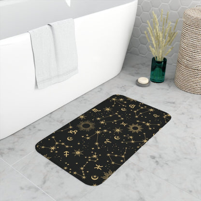Golden Zodiac Memory Foam Bath Mat - MindLight Apparel - Golden Zodiac Memory Foam Bath Mat - White - 30” x 18” -