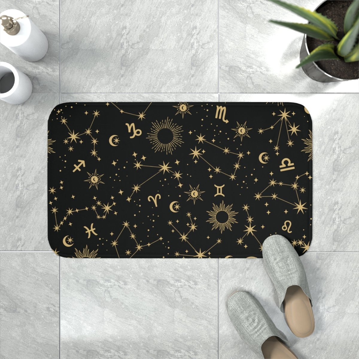 Golden Zodiac Memory Foam Bath Mat - MindLight Apparel - Golden Zodiac Memory Foam Bath Mat - White - 30” x 18” -