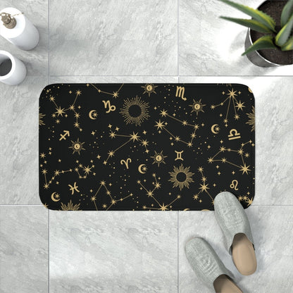 Golden Zodiac Memory Foam Bath Mat - MindLight Apparel - Golden Zodiac Memory Foam Bath Mat - White - 30” x 18” -