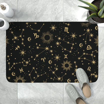 Golden Zodiac Memory Foam Bath Mat - MindLight Apparel - Golden Zodiac Memory Foam Bath Mat - White - 36” x 24” -