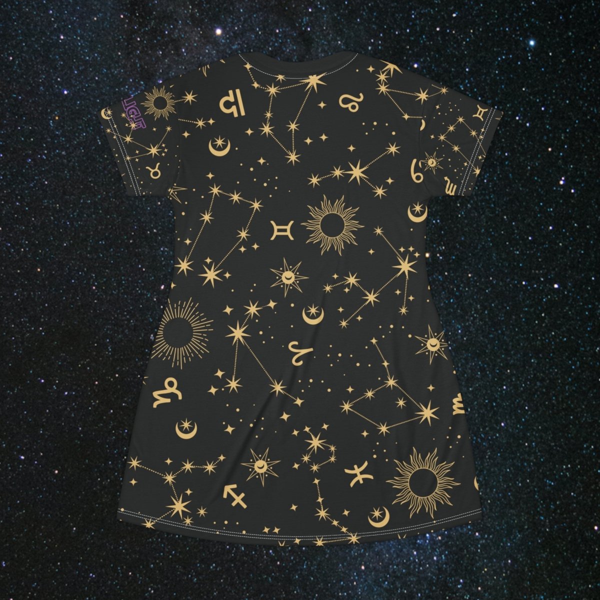 Golden Zodiac T-Shirt Dress - MindLight Apparel - Golden Zodiac T-Shirt Dress - XS - -