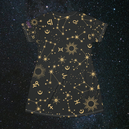 Golden Zodiac T-Shirt Dress - MindLight Apparel - Golden Zodiac T-Shirt Dress - XS - -