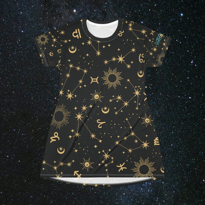 Golden Zodiac T-Shirt Dress - MindLight Apparel - Golden Zodiac T-Shirt Dress - XS - -