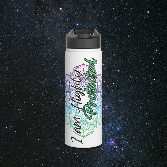I Am Protected Stainless Steel Water Bottle - MindLight Apparel - I Am Protected Stainless Steel Water Bottle - 18oz - White - 