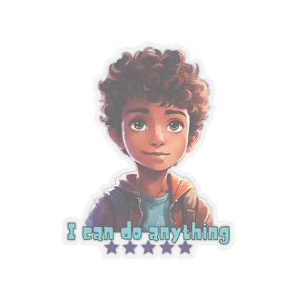 I Can Do Anything Boy Kids Stickers - MindLight Apparel - I Can Do Anything Boy Kids Stickers - 2" × 2" - Transparent - 