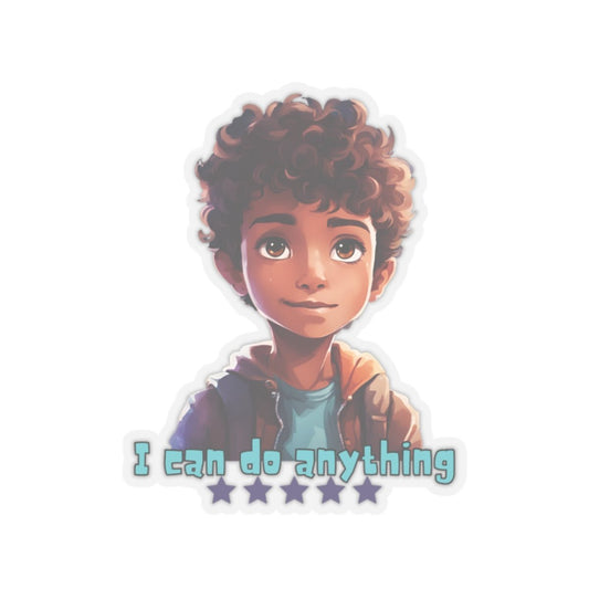 I Can Do Anything Boy Kids Stickers - MindLight Apparel - I Can Do Anything Boy Kids Stickers - 2" × 2" - Transparent - 