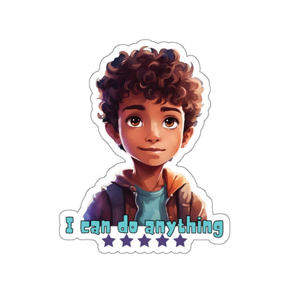 I Can Do Anything Boy Kids Stickers - MindLight Apparel - I Can Do Anything Boy Kids Stickers - 4" × 4" - White - 