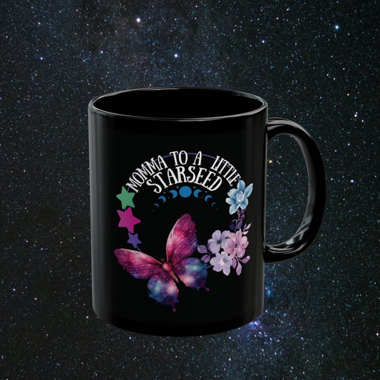 Momma Starseed Black Mug - MindLight Apparel - Momma Starseed Black Mug - 11oz - -