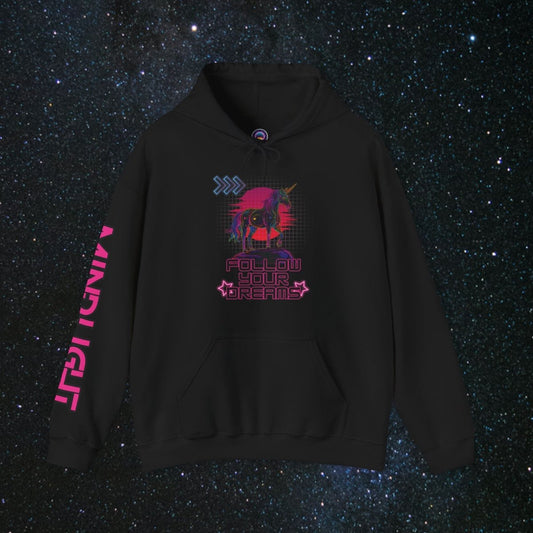 'Neon Dreamer' Women's Pullover Hoodie - MindLight Apparel - 'Neon Dreamer' Women's Pullover Hoodie - Black - S - 