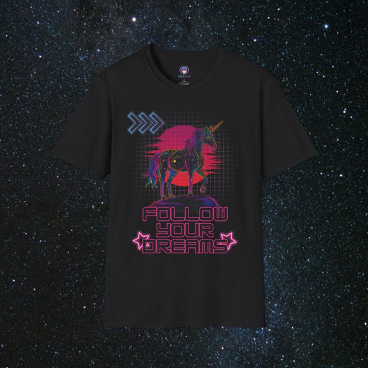 'Neon Dreamer' Women's Softstyle Tee - MindLight Apparel - 'Neon Dreamer' Women's Softstyle Tee - Black - S - 