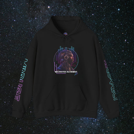 NoirAlchemy Glow - Transmute Unisex Pullover Hoodie - MindLight Apparel - NoirAlchemy Glow - Transmute Unisex Pullover Hoodie - Black - S -