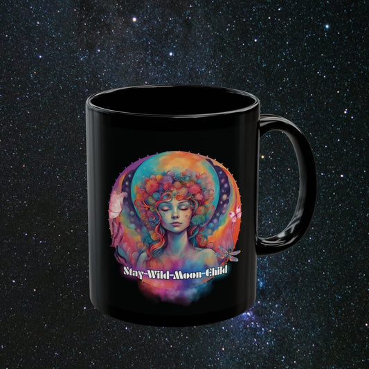 Stay Wild Moon Child Black Mug - MindLight Apparel - Stay Wild Moon Child Black Mug - 11oz - -
