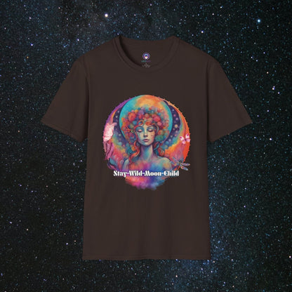 Stay Wild Moon Child Women's Softstyle T-Shirt - MindLight Apparel - Stay Wild Moon Child Women's Softstyle T-Shirt - Dark Chocolate - S -
