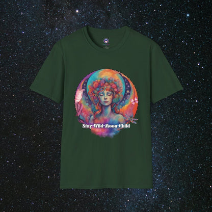 Stay Wild Moon Child Women's Softstyle T-Shirt - MindLight Apparel - Stay Wild Moon Child Women's Softstyle T-Shirt - Forest Green - S -