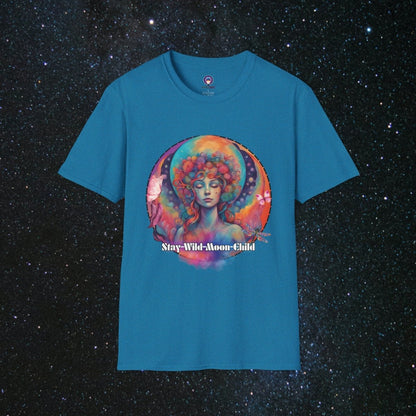 Stay Wild Moon Child Women's Softstyle T-Shirt - MindLight Apparel - Stay Wild Moon Child Women's Softstyle T-Shirt - Antique Sapphire - S -