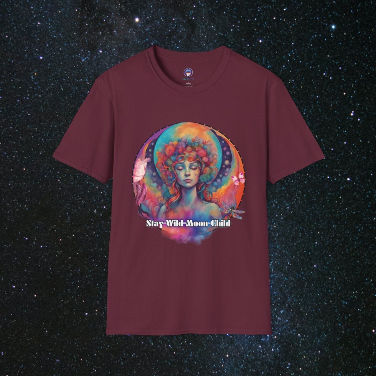Stay Wild Moon Child Women's Softstyle T-Shirt - MindLight Apparel - Stay Wild Moon Child Women's Softstyle T-Shirt - Maroon - S -