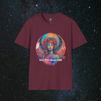 Stay Wild Moon Child Women's Softstyle T-Shirt - MindLight Apparel - Stay Wild Moon Child Women's Softstyle T-Shirt - Maroon - S -